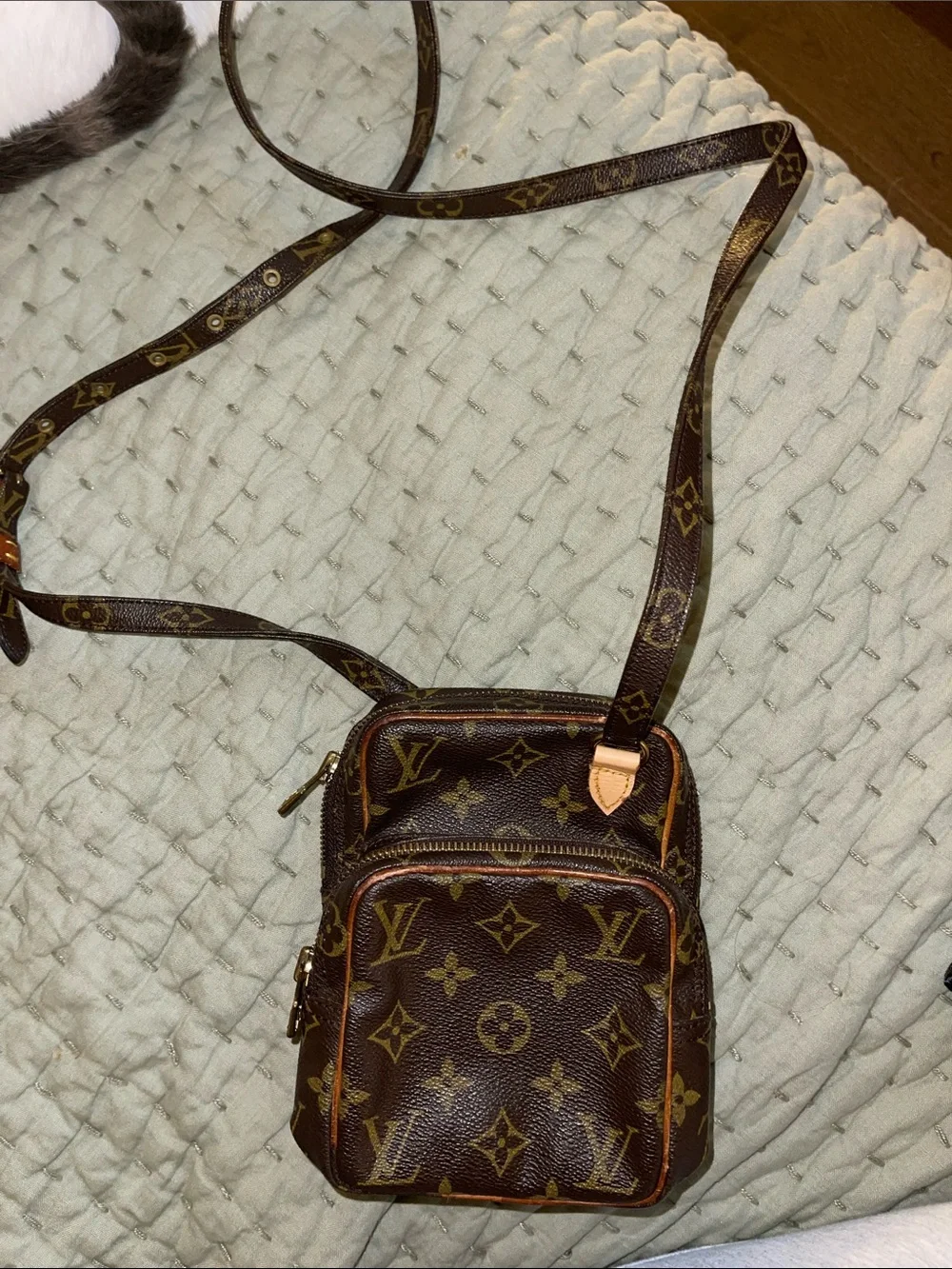 Louis Vuitton Brown Monogram Crossbody Pouch with Gold Accents